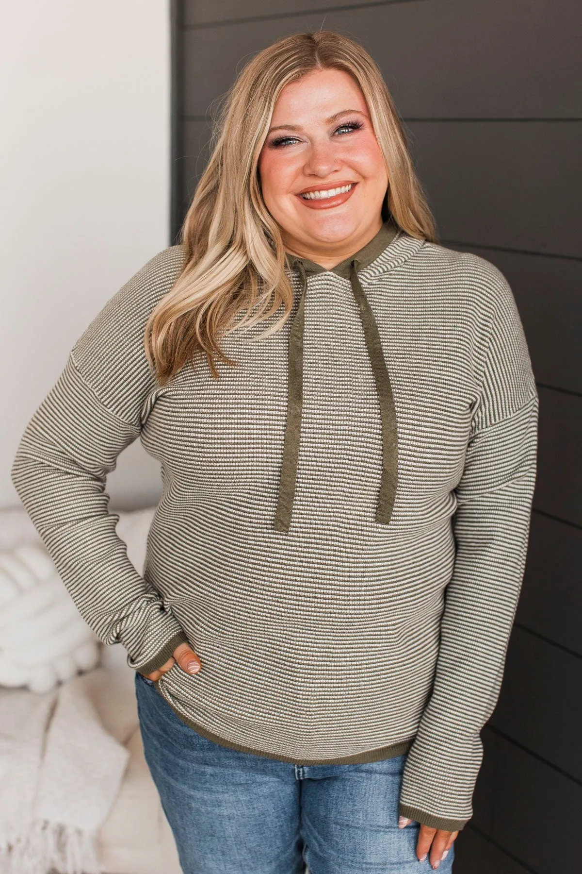 Well Said Hooded Pullover Sweater- Olive