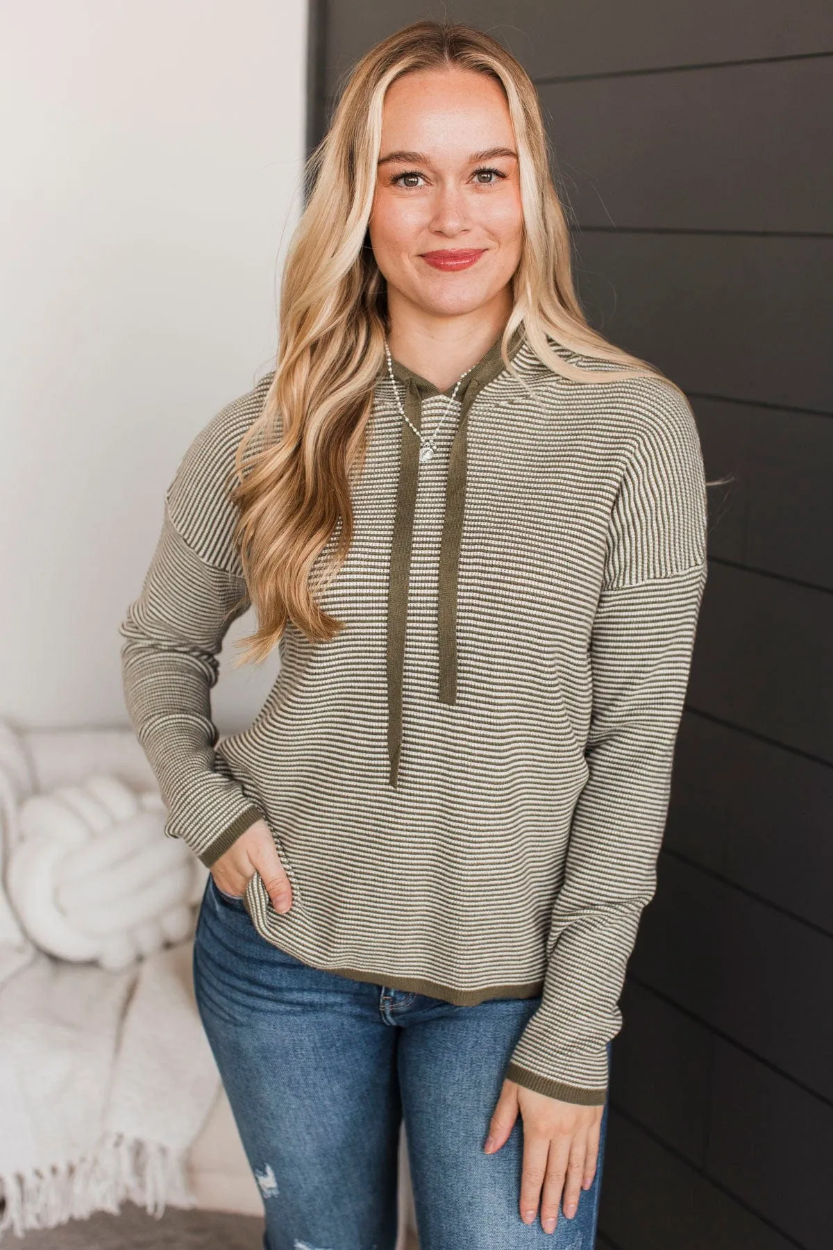 Well Said Hooded Pullover Sweater- Olive