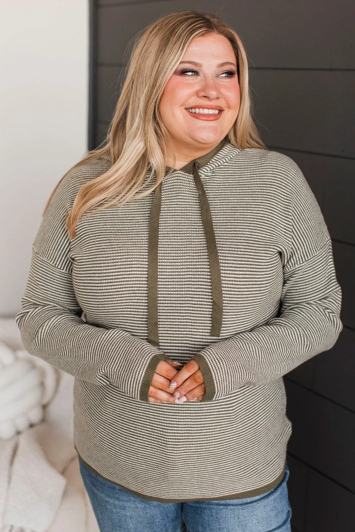 Well Said Hooded Pullover Sweater- Olive