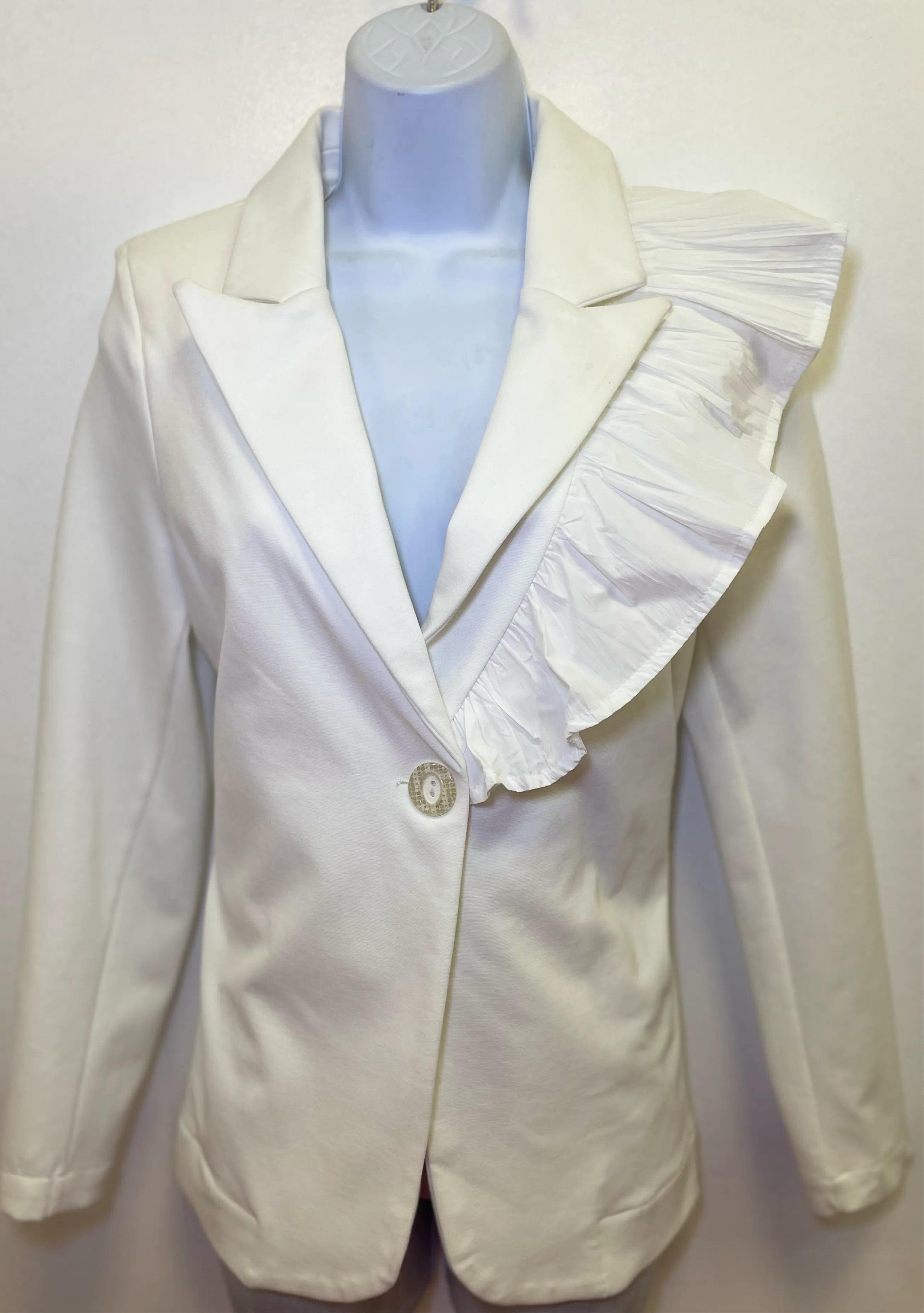 White blazer with ruffle