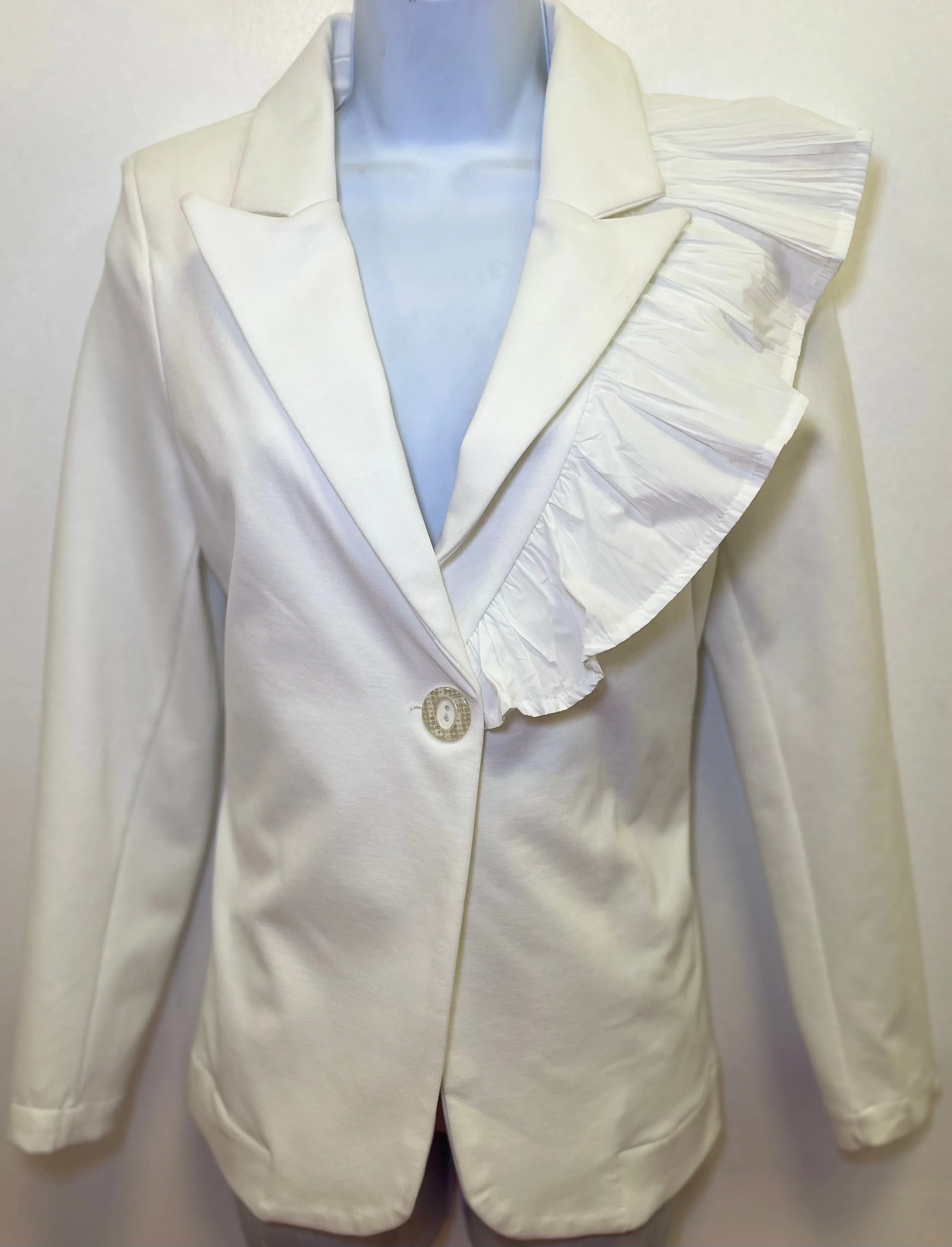 White blazer with ruffle
