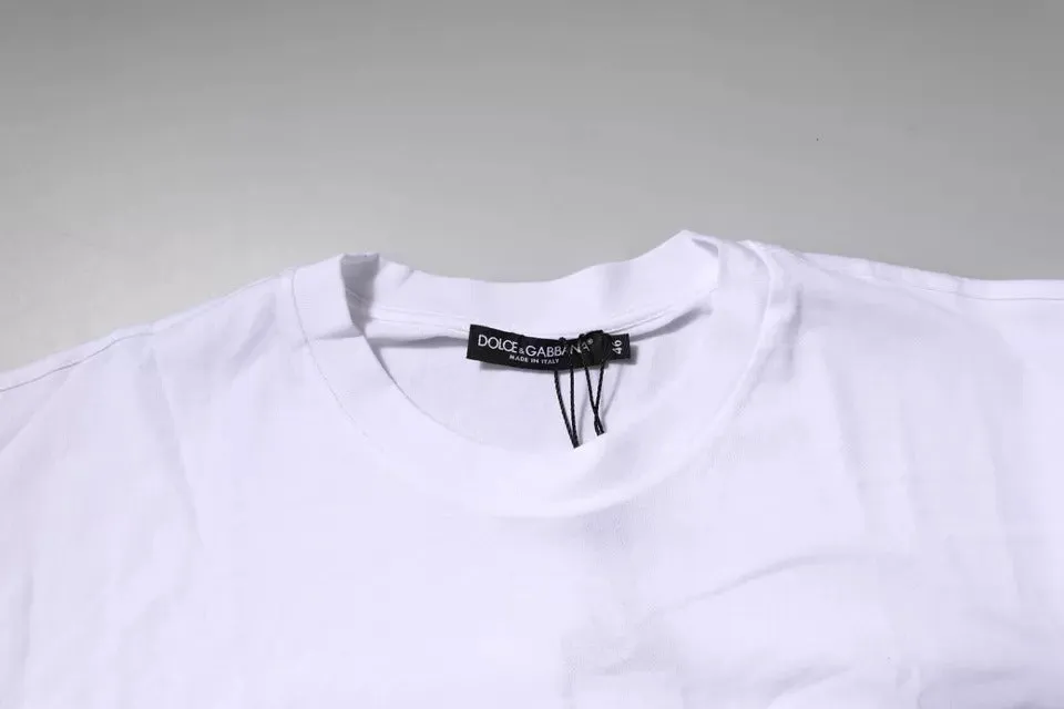 White Logo Patch Cotton Crew Neck T-shirt
