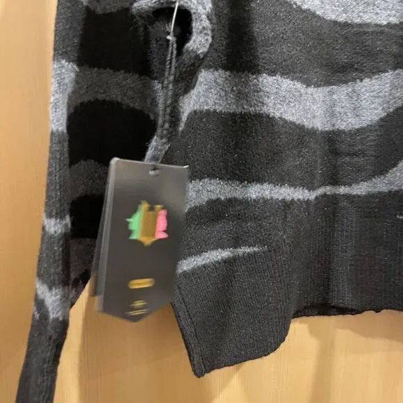 Wicked Graphic‎ Black/Gray Zebra Stripe Button Cardigan, Paul Tazewell Womens