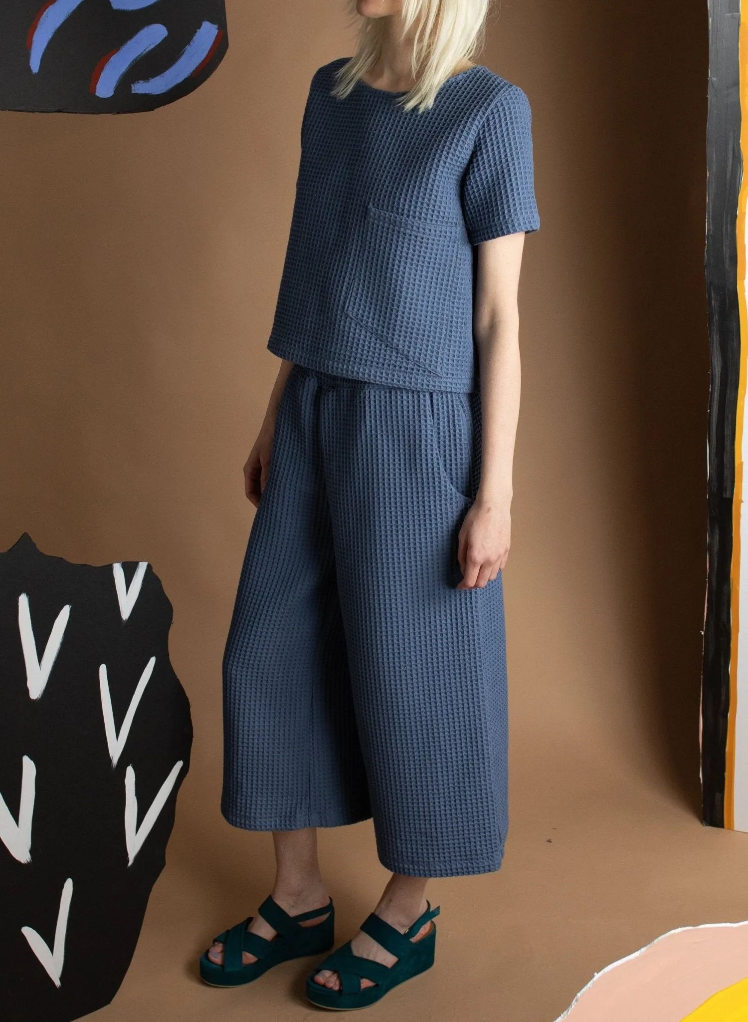 Wide Leg Jogger Pant - Steel Blue