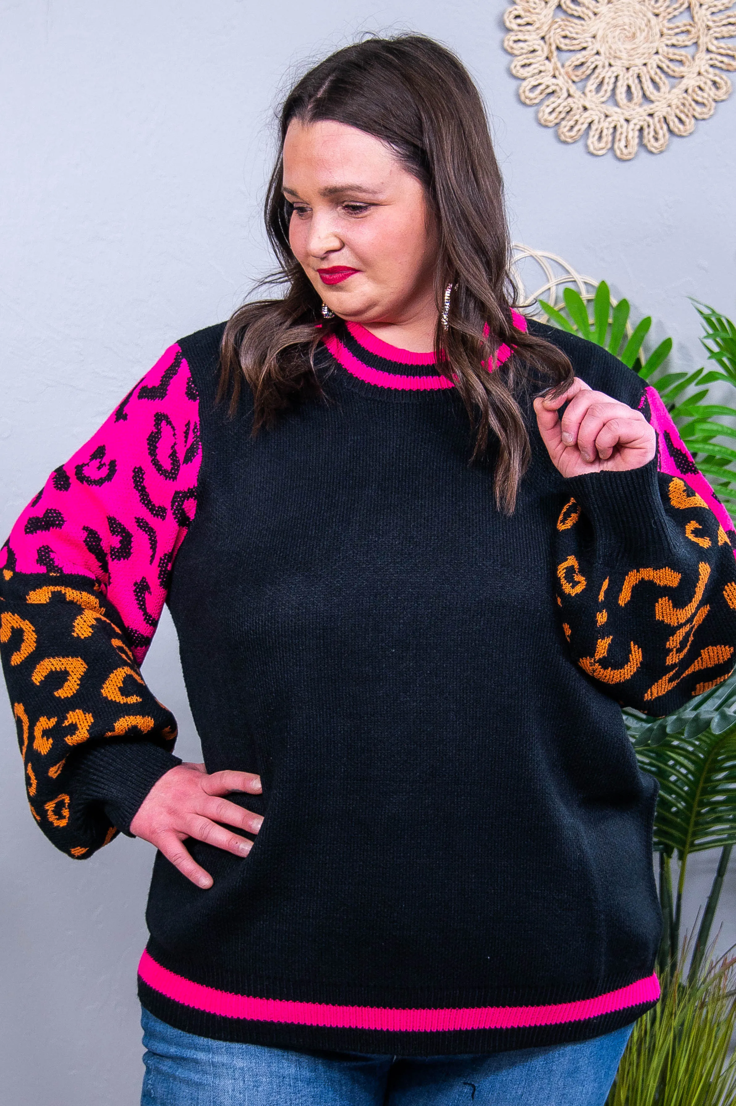 Wild About You Black/Hot Pink Printed Sweater - T10874BK