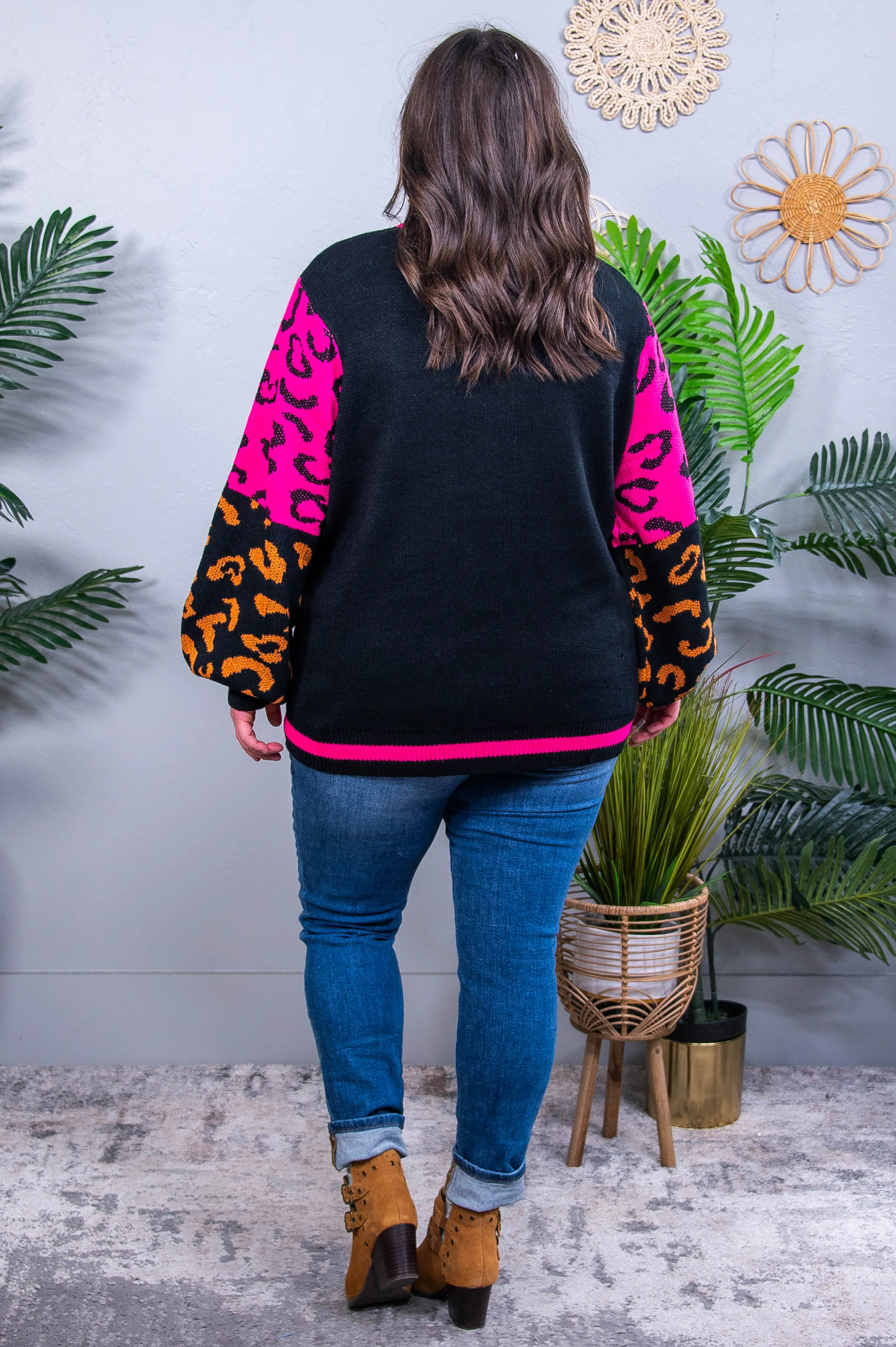 Wild About You Black/Hot Pink Printed Sweater - T10874BK