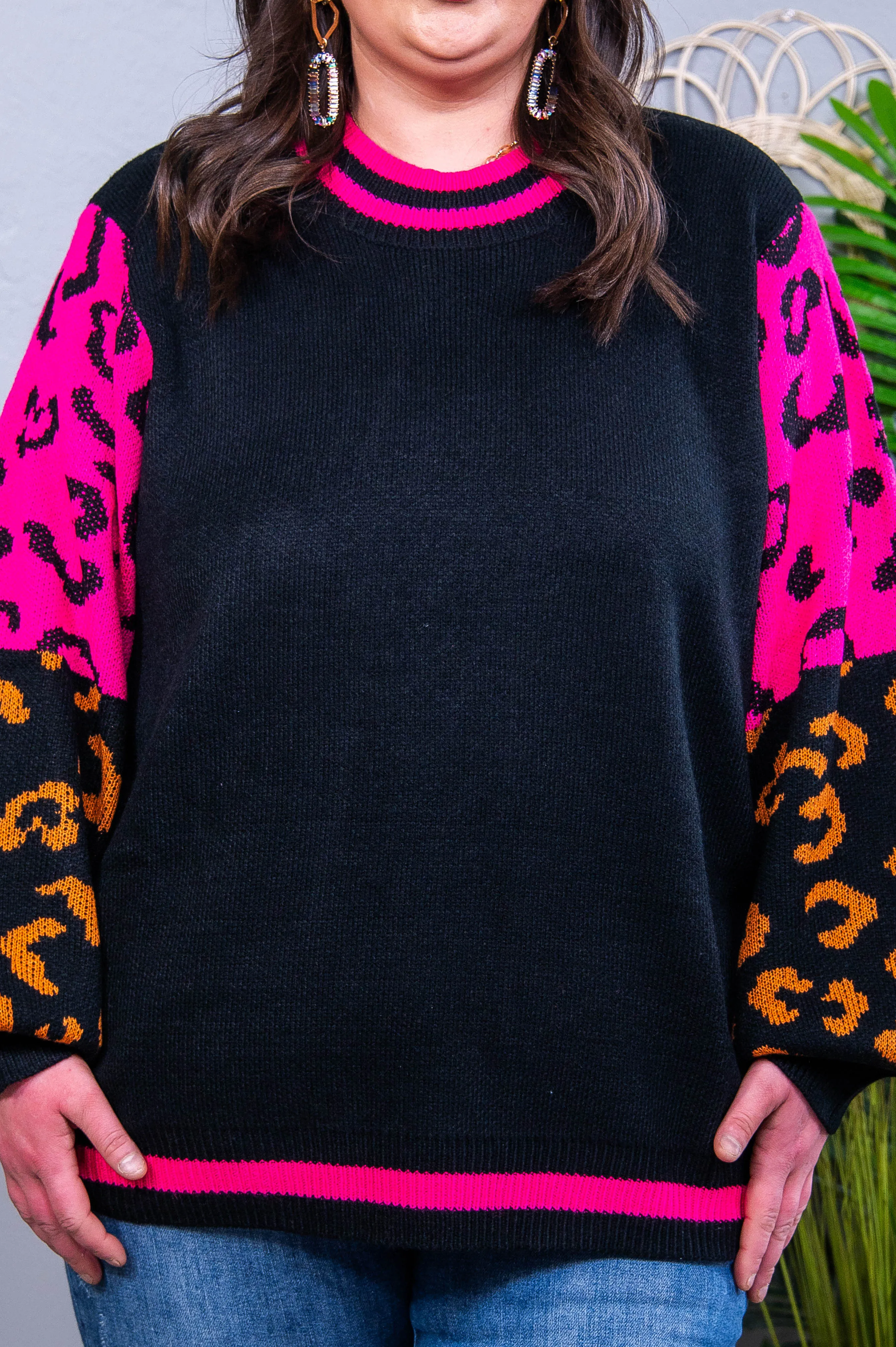Wild About You Black/Hot Pink Printed Sweater - T10874BK