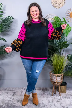 Wild About You Black/Hot Pink Printed Sweater - T10874BK