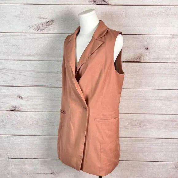 Wildfang The Empowered Vest Womens M Dusty Rose Double Breasted Blazer Preppy