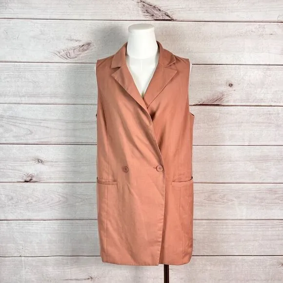 Wildfang The Empowered Vest Womens M Dusty Rose Double Breasted Blazer Preppy