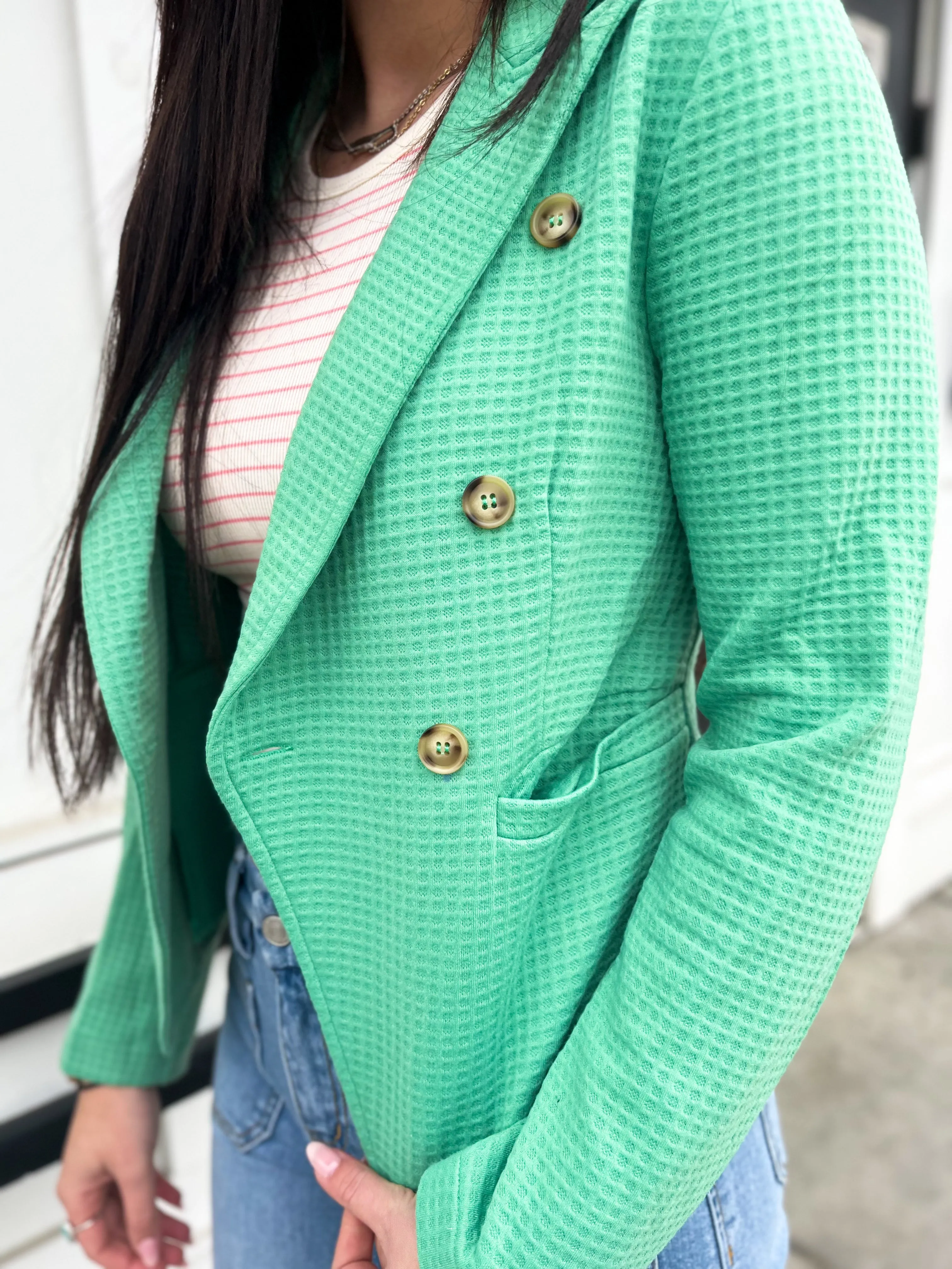 Winnie Waffle Knit Textured Blazer- Green