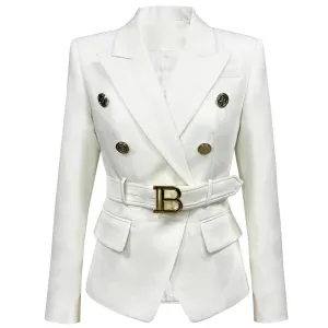 Women Double-breasted cotton blazer with buckle