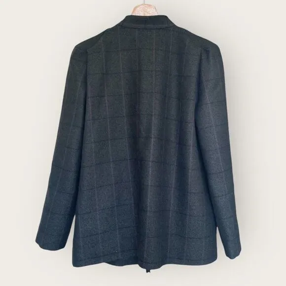 Women's Classic Vintage Woolmark Made in France Plaid Wool Blazer sz 42 6 Green