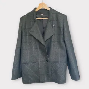 Women's Classic Vintage Woolmark Made in France Plaid Wool Blazer sz 42 6 Green
