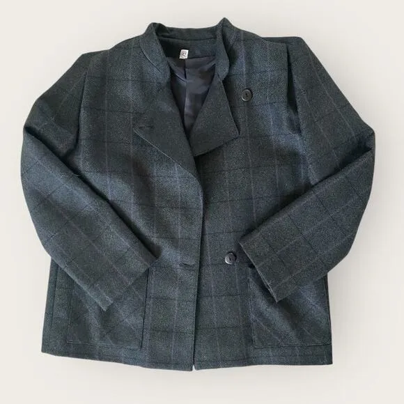 Women's Classic Vintage Woolmark Made in France Plaid Wool Blazer sz 42 6 Green