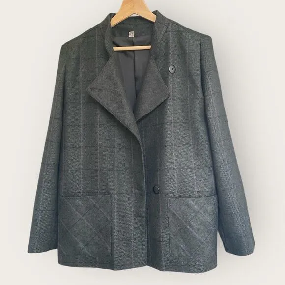 Women's Classic Vintage Woolmark Made in France Plaid Wool Blazer sz 42 6 Green