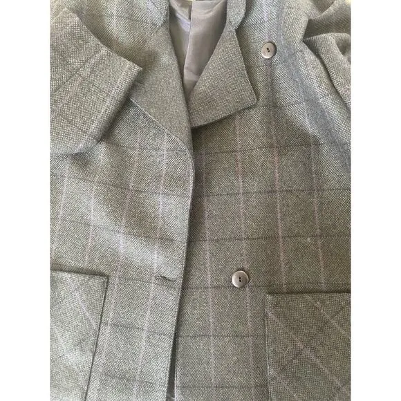 Women's Classic Vintage Woolmark Made in France Plaid Wool Blazer sz 42 6 Green