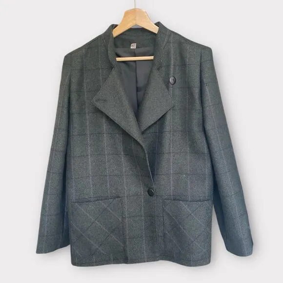 Women's Classic Vintage Woolmark Made in France Plaid Wool Blazer sz 42 6 Green