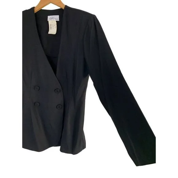 Womens NWT Vtg Ashlee Black Blazer 1972 Double Breast Size 10 fits S/M 6092