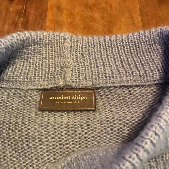 Wooden Ships Sweater Mock Turtleneck Loose Lightweight Knit in Baby Blue