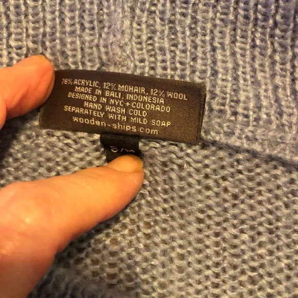 Wooden Ships Sweater Mock Turtleneck Loose Lightweight Knit in Baby Blue