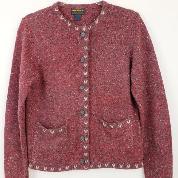 Woolrich Vintage Wool Blend Ruby Red Cardigan Sweater Pockets Button up Small