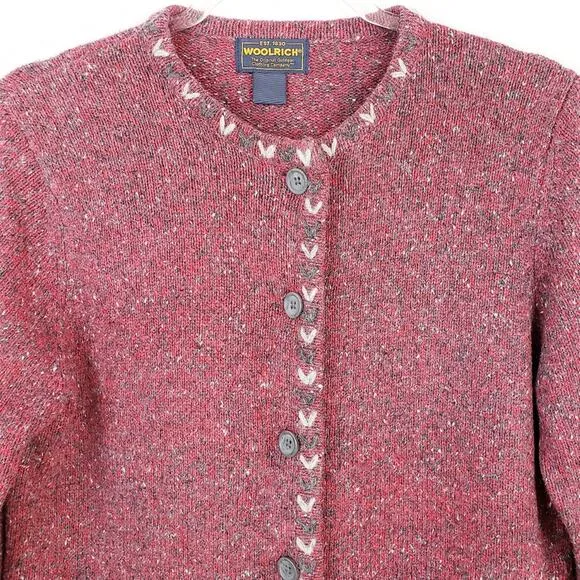 Woolrich Vintage Wool Blend Ruby Red Cardigan Sweater Pockets Button up Small