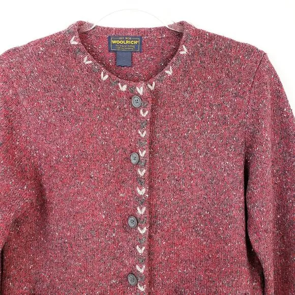 Woolrich Vintage Wool Blend Ruby Red Cardigan Sweater Pockets Button up Small