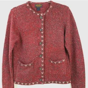 Woolrich Vintage Wool Blend Ruby Red Cardigan Sweater Pockets Button up Small