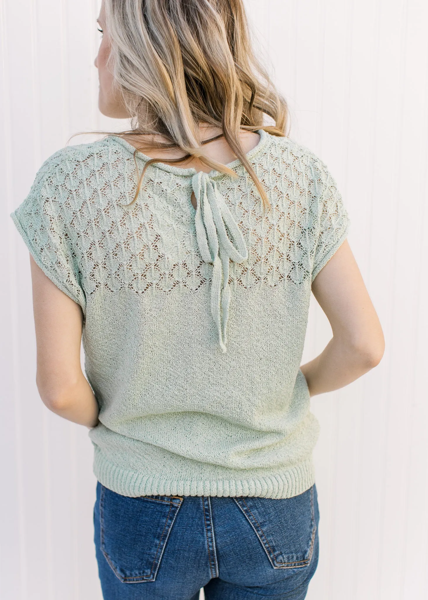 X Sage Detail Short Sleeve Sweater