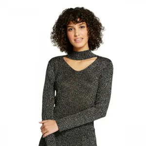 Xhilaration Women's Metallic Cutout Sweater Top Black