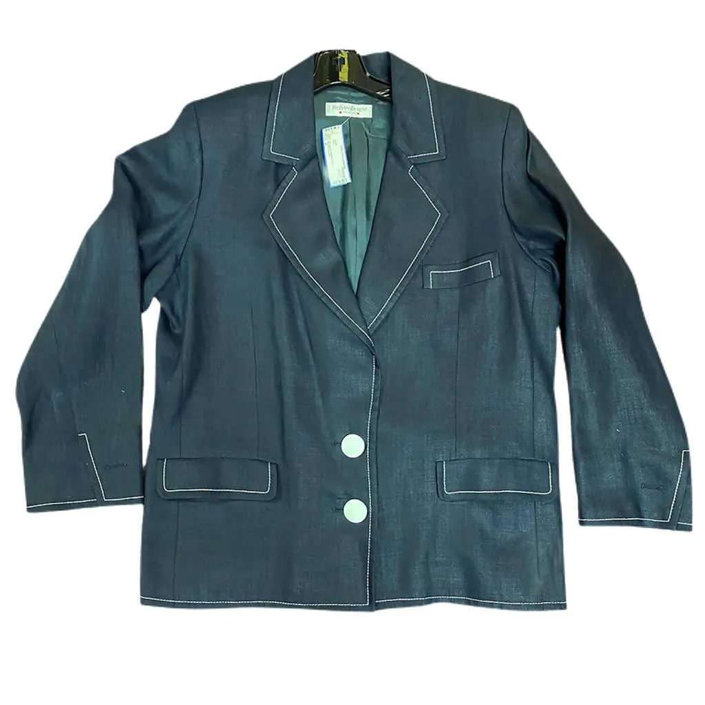 YVES SAINT LAURENT Denim Blue Blazer with White Top Stiching | Size XL