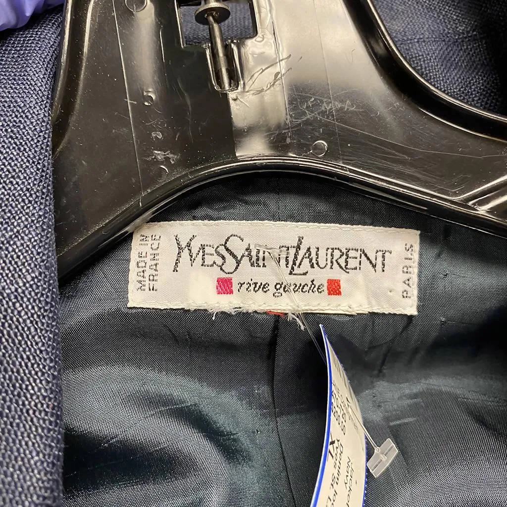 YVES SAINT LAURENT Denim Blue Blazer with White Top Stiching | Size XL