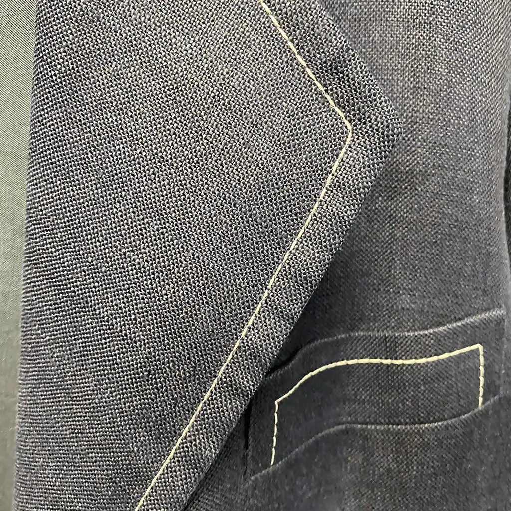 YVES SAINT LAURENT Denim Blue Blazer with White Top Stiching | Size XL