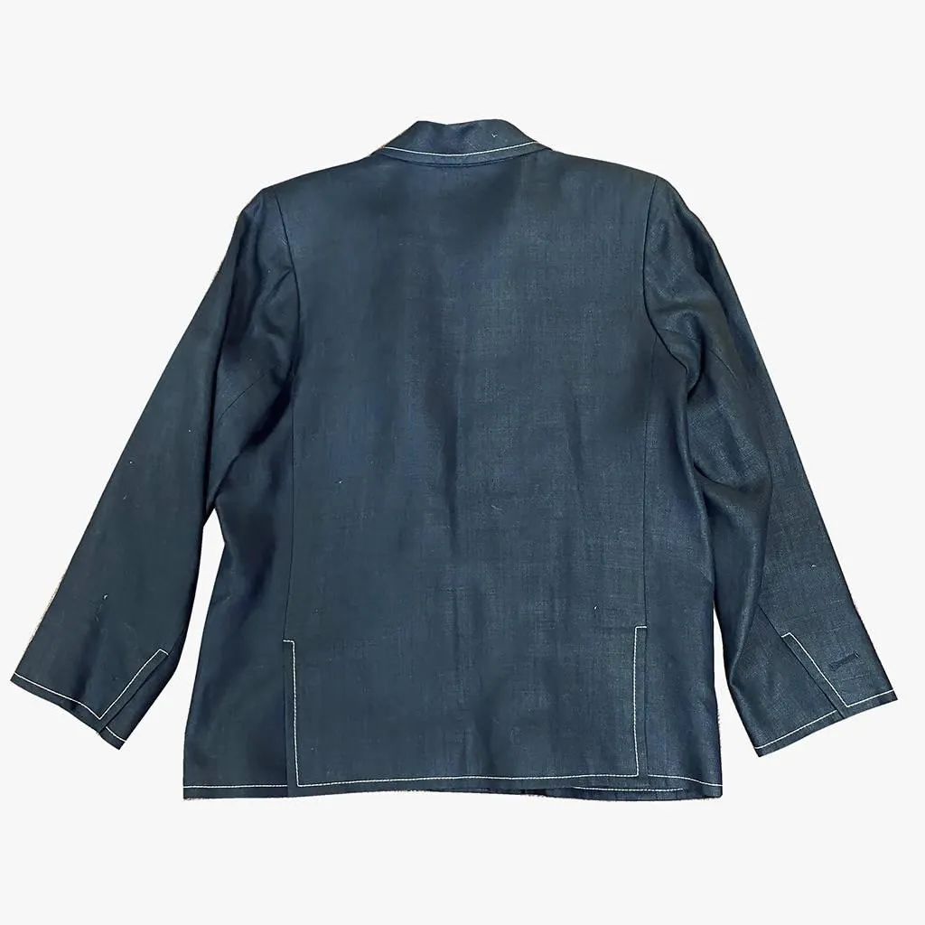 YVES SAINT LAURENT Denim Blue Blazer with White Top Stiching | Size XL