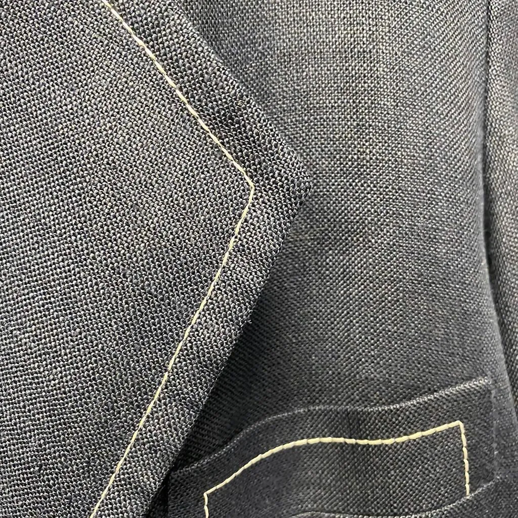 YVES SAINT LAURENT Denim Blue Blazer with White Top Stiching | Size XL