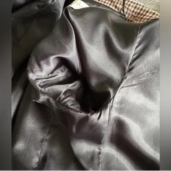 Zara Blazer Brown Check Straight Cut Notched Lapel Double Breasted Size XS