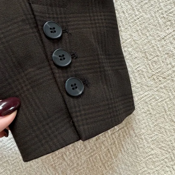 ZARA Dark Chocolate Brown Check Crop Blazer M