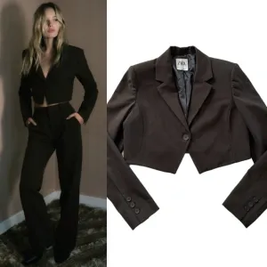 ZARA Dark Chocolate Brown Check Crop Blazer M