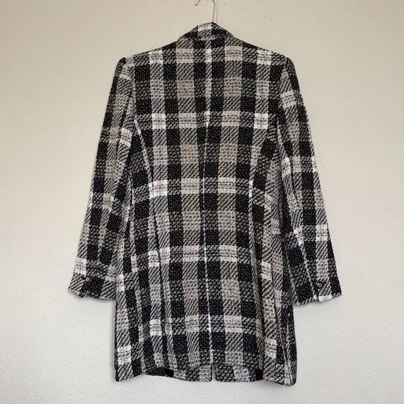 Zara | NWT Plaid Black White Embellished Blazer Size Large