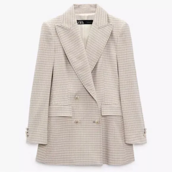 ZARA Plaid Double Breasted Blazer Jacket Women’s size Large